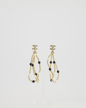 Chanel Champagne Gold CC Logo and Beaded Pendant Earrings