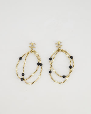 Chanel Champagne Gold CC Logo and Beaded Pendant Earrings
