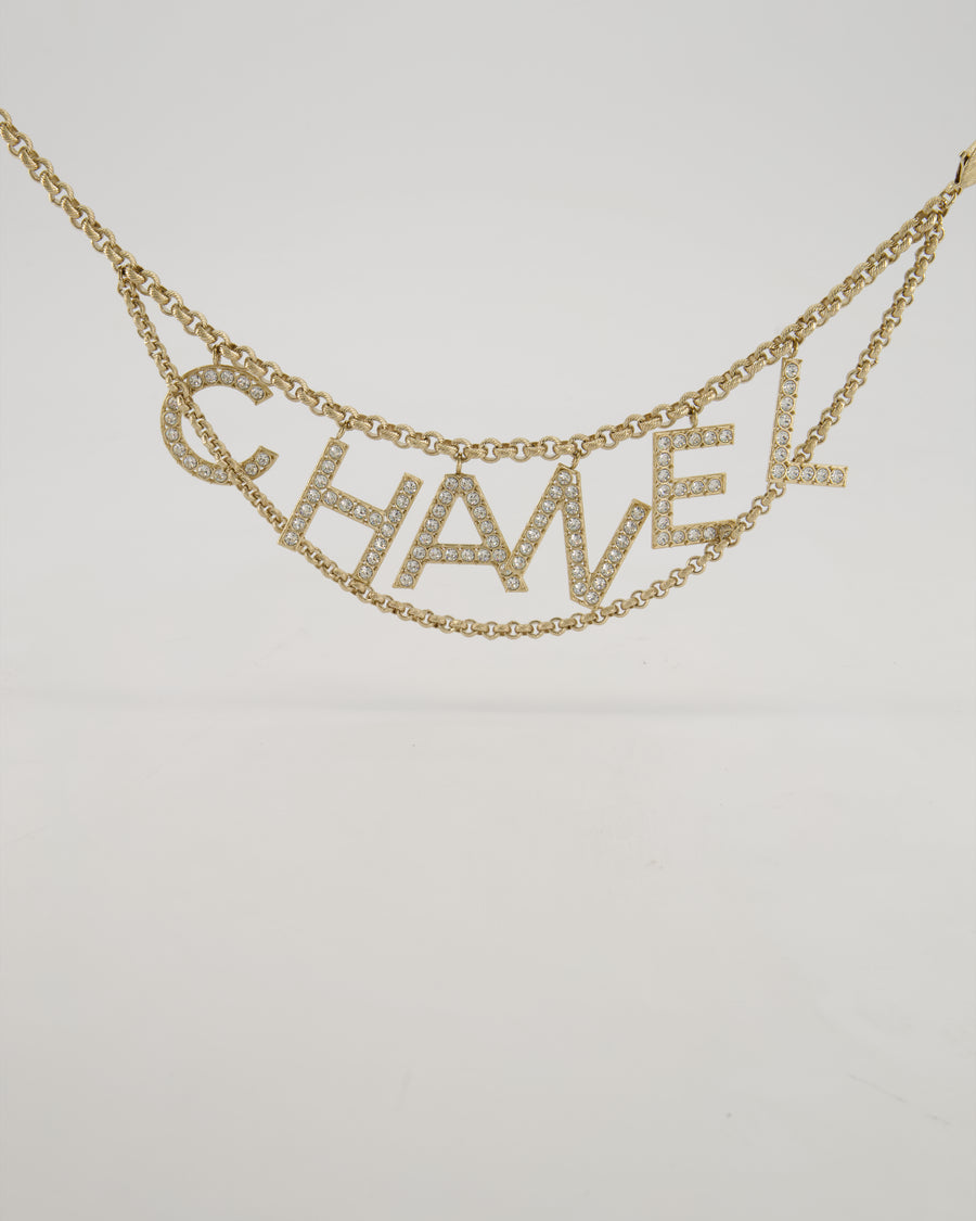 Chanel Champagne Gold Chain Belt with Crystal Logo Detail