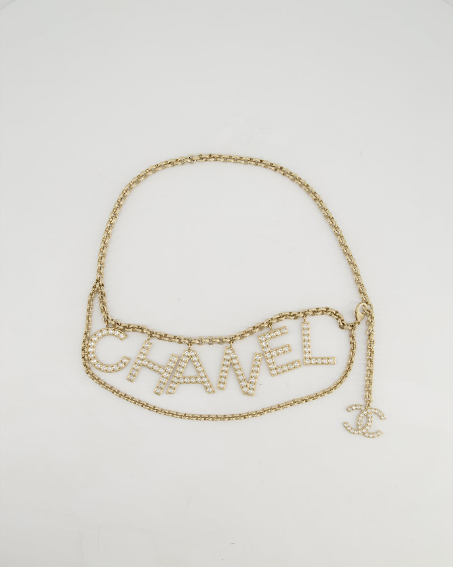 Chanel Champagne Gold Chain Belt with Crystal Logo Detail