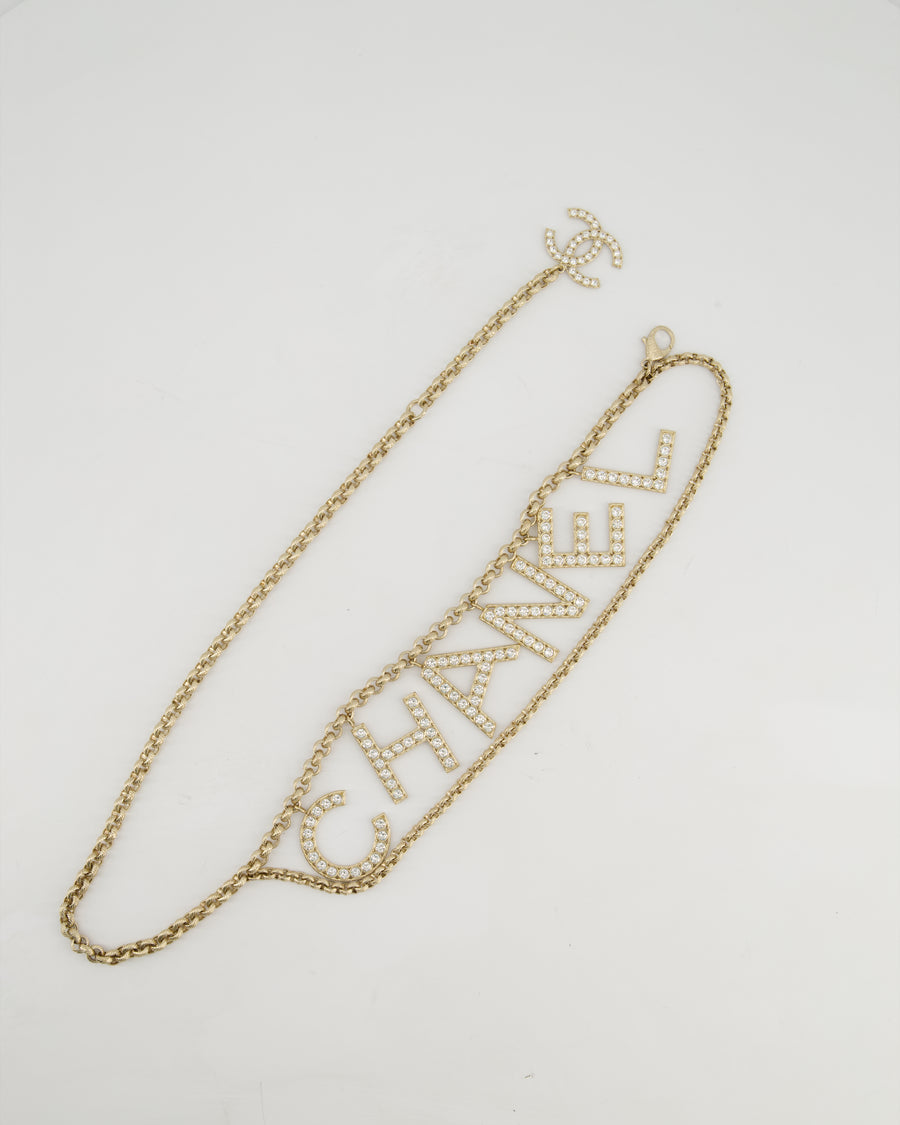 Chanel Champagne Gold Chain Belt with Crystal Logo Detail