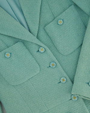 Chanel Tiffany Blue Tweed Jacket with Blue and Gold CC Button Details Size FR 40 (UK 12)