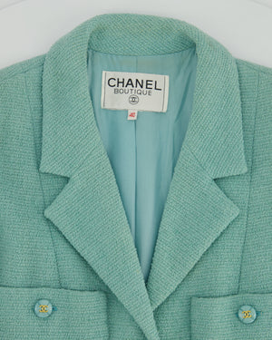 Chanel Tiffany Blue Tweed Jacket with Blue and Gold CC Button Details Size FR 40 (UK 12)
