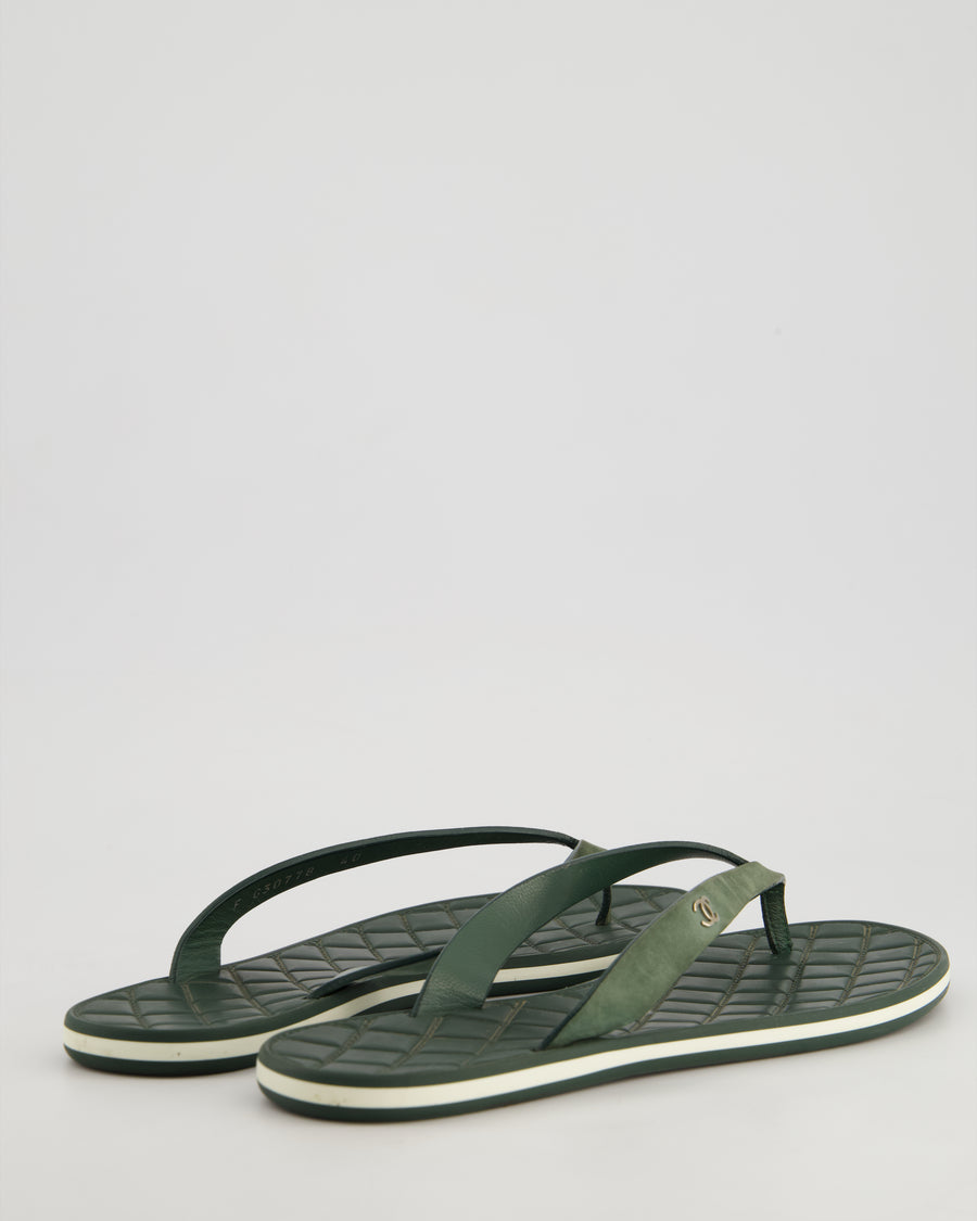 Chanel Green Quilted CC Flip Flop Size EU 40