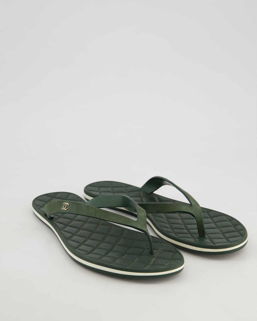 Chanel Green Quilted CC Flip Flop Size EU 40