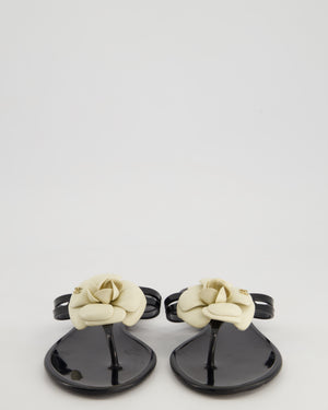 Chanel Black Camellia Rubber Sandals Size EU 39