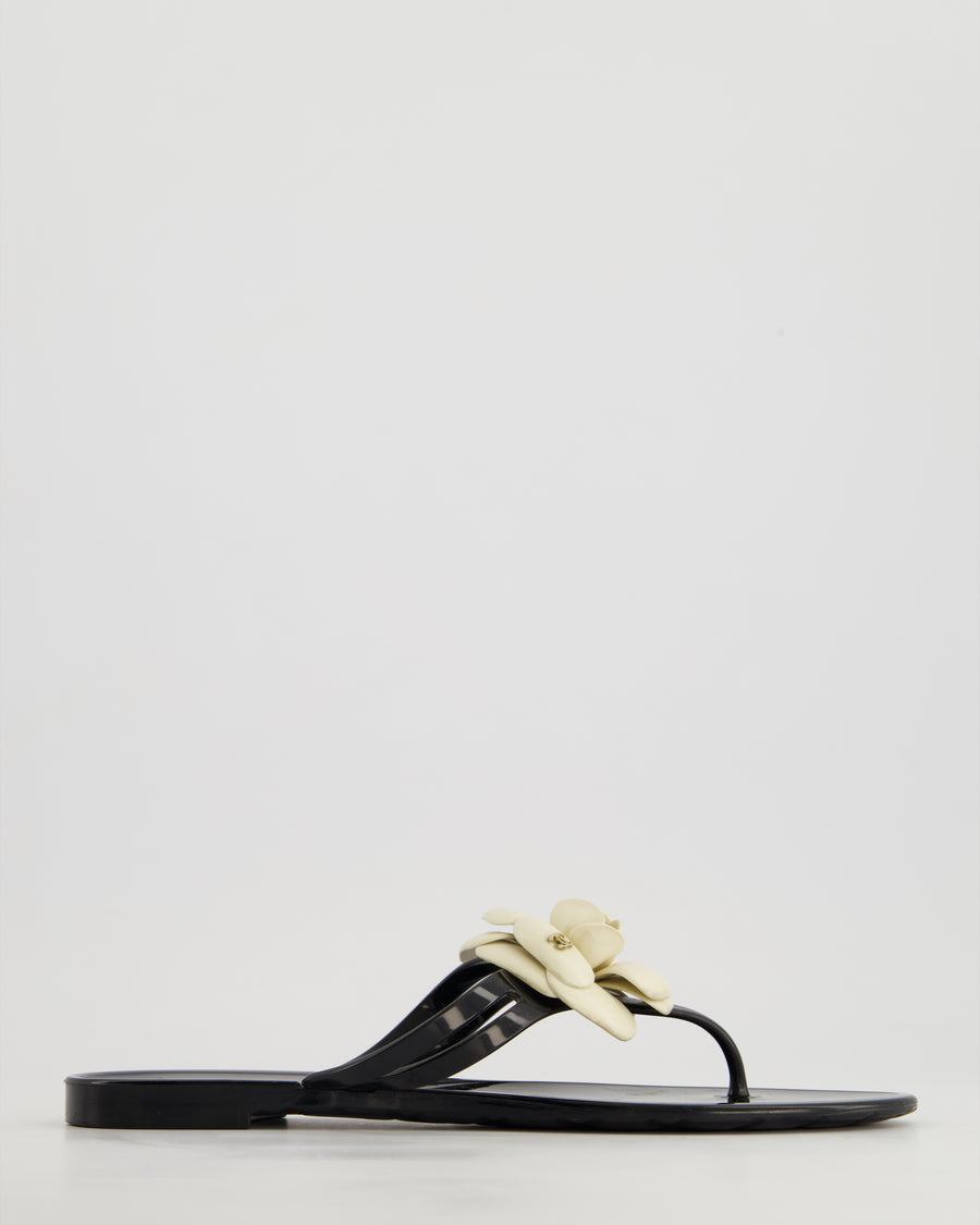 Chanel Black Camellia Rubber Sandals Size EU 39