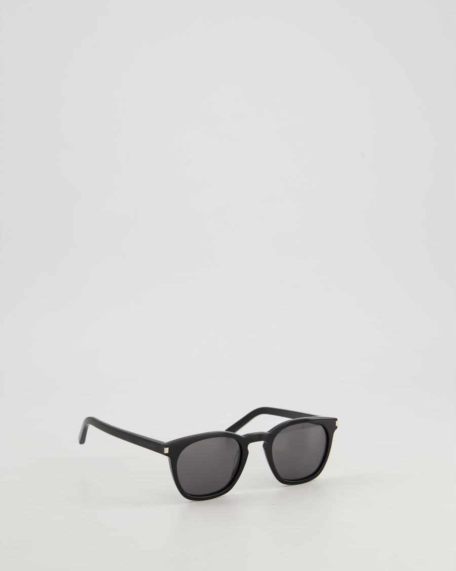 Saint Laurent Round Frame Black Sunglasses With Side Logo Detail