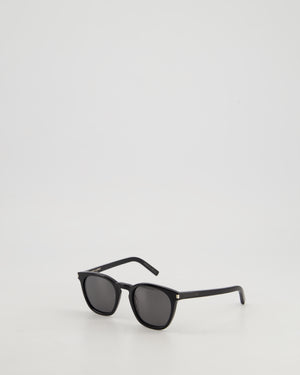 Saint Laurent Round Frame Black Sunglasses With Side Logo Detail