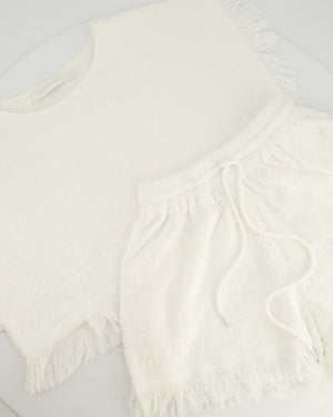 Zimmermann White Towelling Shorts and Crop Top Set With Fringing Detail Size 0 (UK 6-8)
