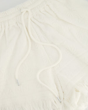 Zimmermann White Towelling Shorts and Crop Top Set With Fringing Detail Size 0 (UK 6-8)