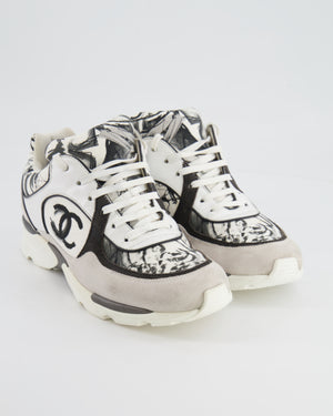 Chanel Grey, White, Black Leather and Suede Graffiti CC Trainers Size EU 38.5