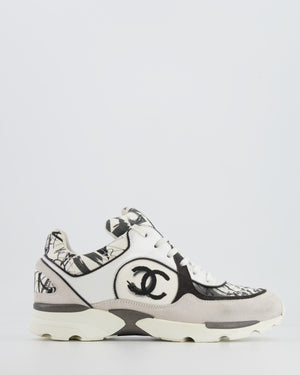 Chanel Grey, White, Black Leather and Suede Graffiti CC Trainers Size EU 38.5