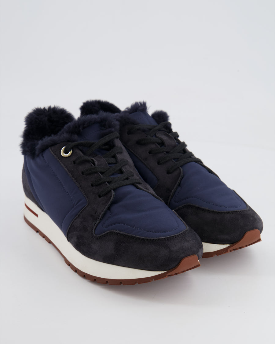 Loro Piana Navy My Wind Trainers with Fur Lining Size EU 38