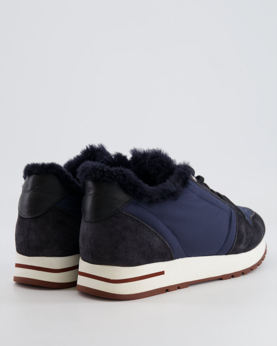 Loro Piana Navy My Wind Trainers with Fur Lining Size EU 38