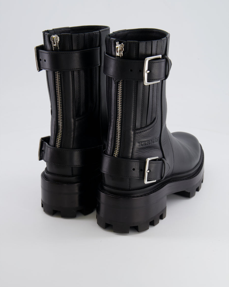 Hermès Black Jaimy Ankle Boots in Calfskin Leather with Buckle Details Size EU 38 RRP £1,940