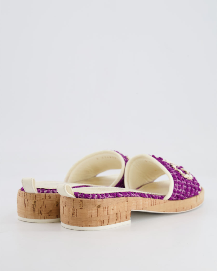 *HOT* Chanel Purple Tweed Mules with Logo Detail Size EU 37.5