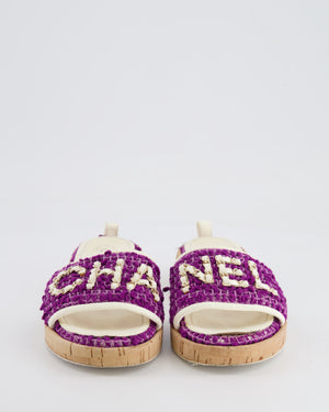 *HOT* Chanel Purple Tweed Mules with Logo Detail Size EU 37.5