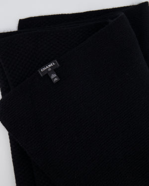 Chanel Black Cashmere Scarf with White CC Logo Detail