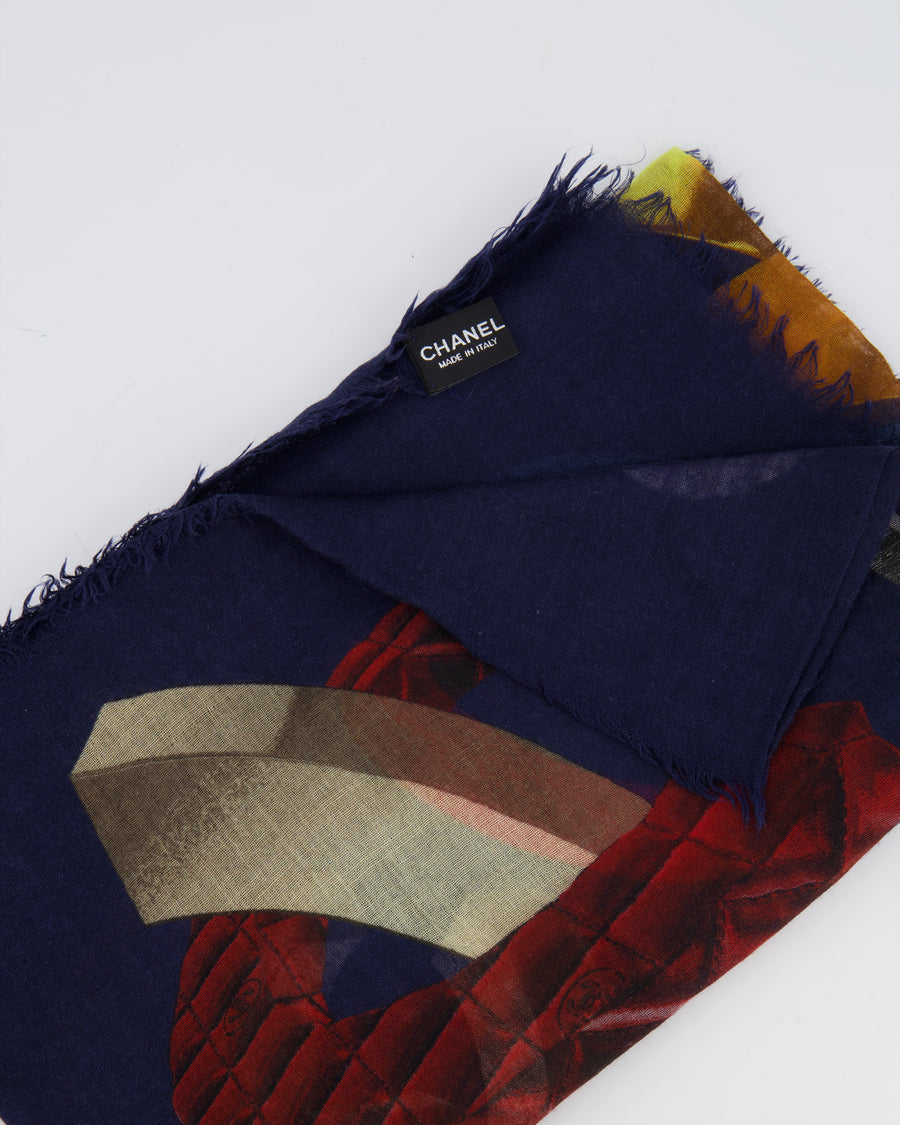 Chanel Navy and Multicolour Scarf with CC Logo Detail