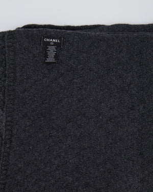 Chanel Grey Cashmere Scarf with Metallic Threads and CC Logo Detail
