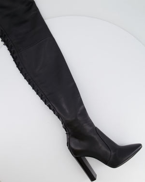 Saint Laurent Black 76 Leather Laced Thigh-High Boots Size 37.5 RRP £1,700