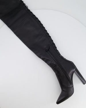 Saint Laurent Black 76 Leather Laced Thigh-High Boots Size 37.5 RRP £1,700