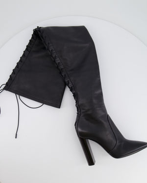 Saint Laurent Black 76 Leather Laced Thigh-High Boots Size 37.5 RRP £1,700