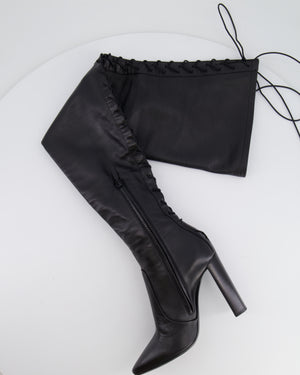 Saint Laurent Black 76 Leather Laced Thigh-High Boots Size 37.5 RRP £1,700