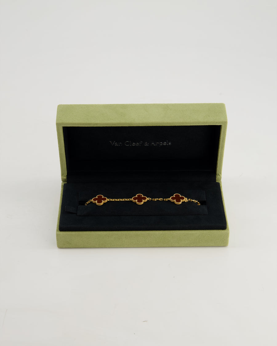 Van Cleef & Arpels Sweet Alhambra 5 Motif Bracelet in 18K Yellow Gold & Carnelian Stone RRP £4,700