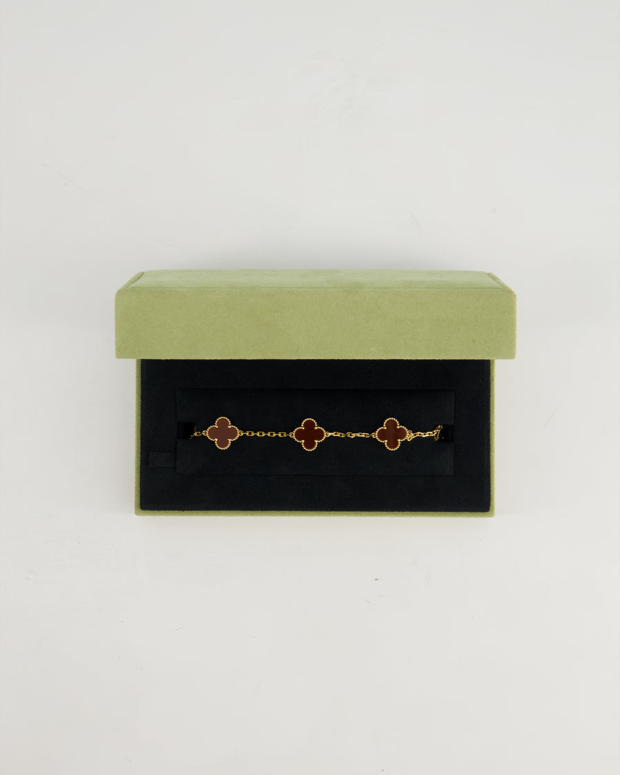Van Cleef & Arpels Sweet Alhambra 5 Motif Bracelet in 18K Yellow Gold & Carnelian Stone RRP £4,700