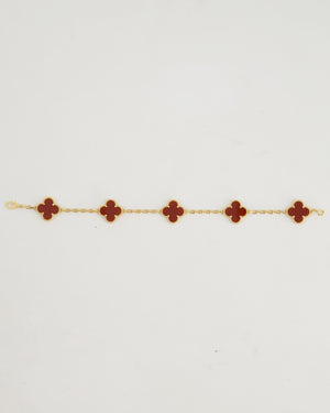 Van Cleef & Arpels Sweet Alhambra 5 Motif Bracelet in 18K Yellow Gold & Carnelian Stone RRP £4,700