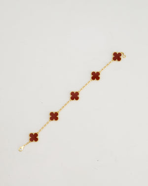 Van Cleef & Arpels Sweet Alhambra 5 Motif Bracelet in 18K Yellow Gold & Carnelian Stone RRP £4,700