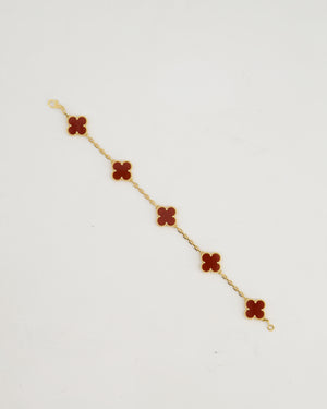 Van Cleef & Arpels Sweet Alhambra 5 Motif Bracelet in 18K Yellow Gold & Carnelian Stone RRP £4,700