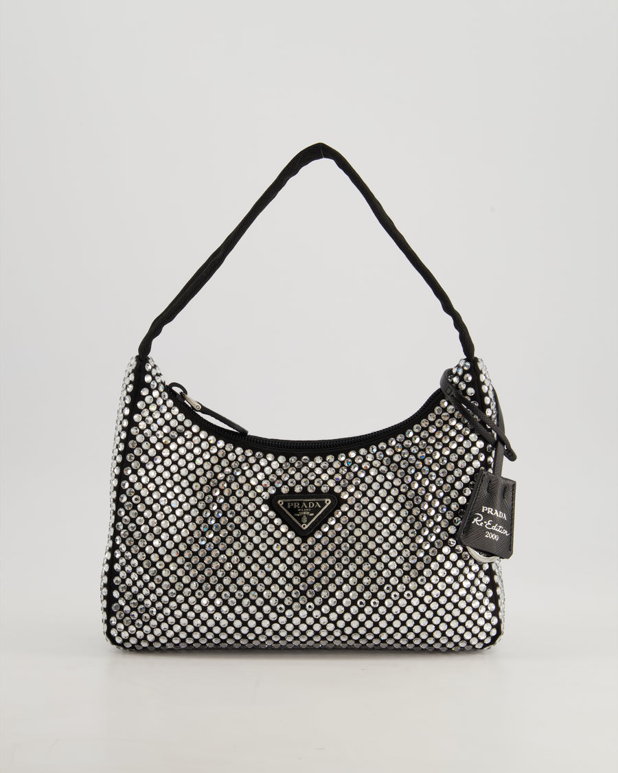 Prada Re-Edition 2000 Black Hobo Bag with Mirrored Sequin Embellishment