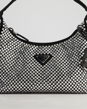 Prada Re-Edition 2000 Black Hobo Bag with Mirrored Sequin Embellishment