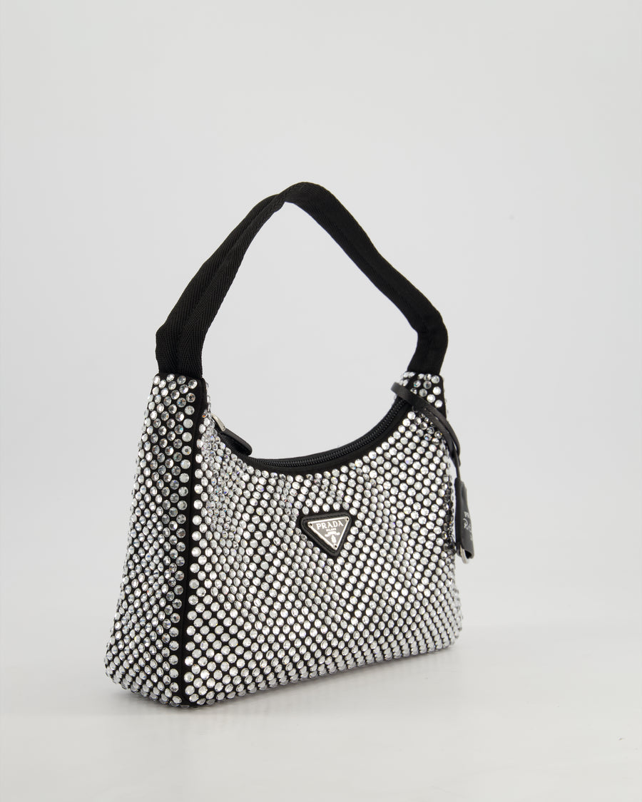 Prada Re-Edition 2000 Black Hobo Bag with Mirrored Sequin Embellishment