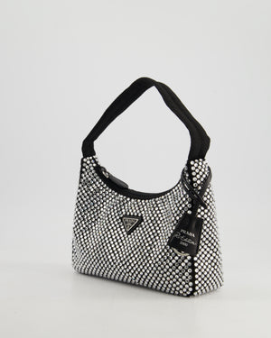 Prada Re-Edition 2000 Black Hobo Bag with Mirrored Sequin Embellishment