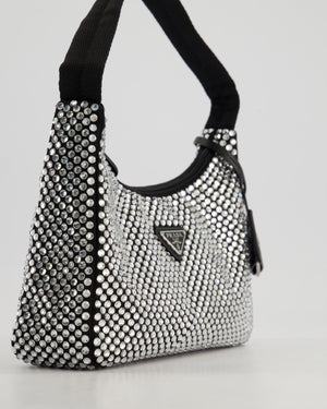 Prada Re-Edition 2000 Black Hobo Bag with Mirrored Sequin Embellishment