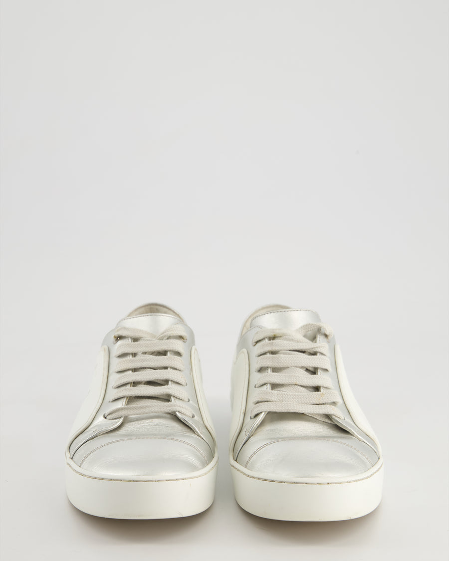 Chanel White and Silver Trainers with CC Logo Size EU 37.5