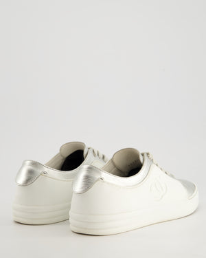 Chanel White and Silver Trainers with CC Logo Size EU 37.5
