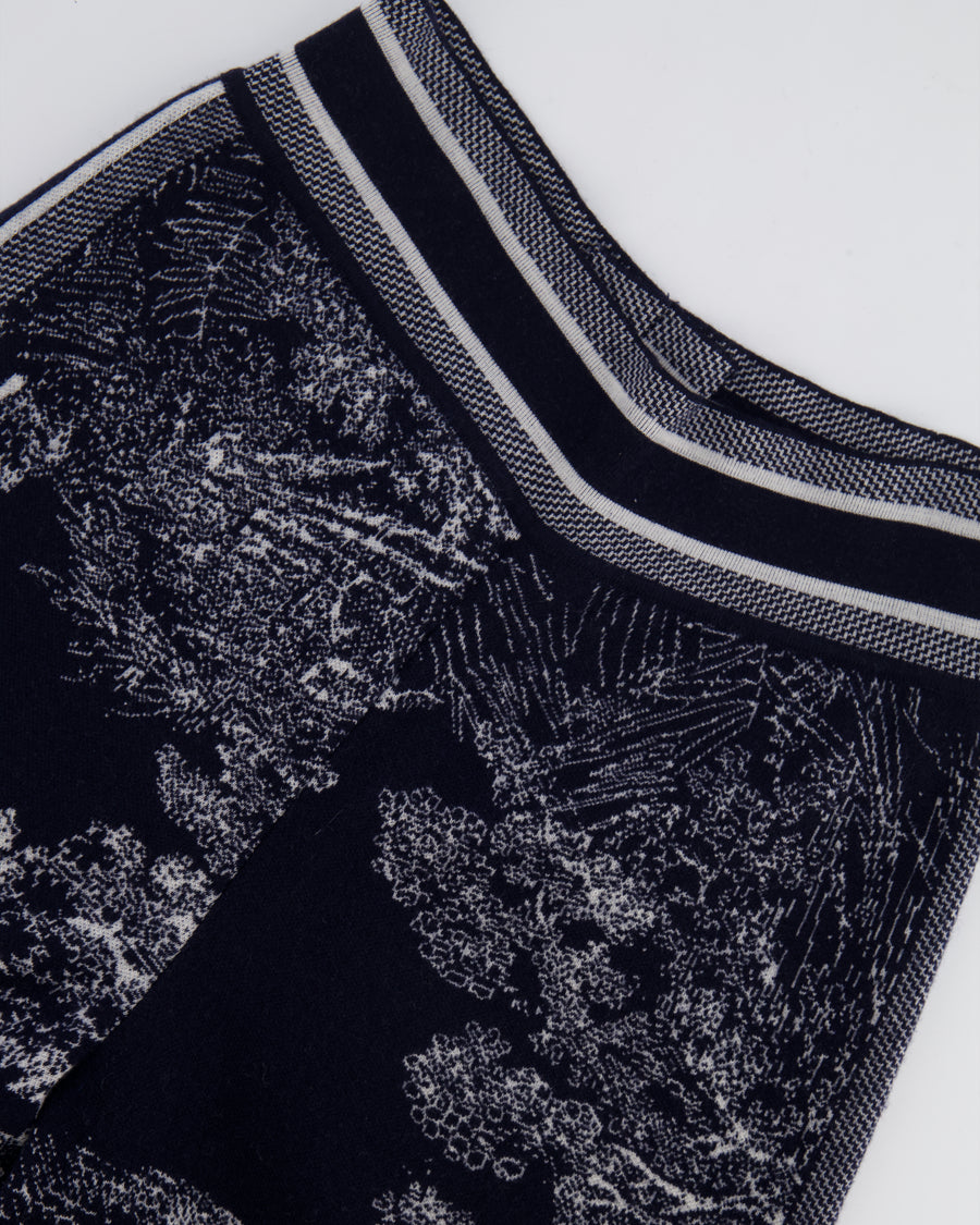 Christian Dior Navy Toile De Jouy Cashmere Trousers with Logo Detail Size FR 34 (UK 6)