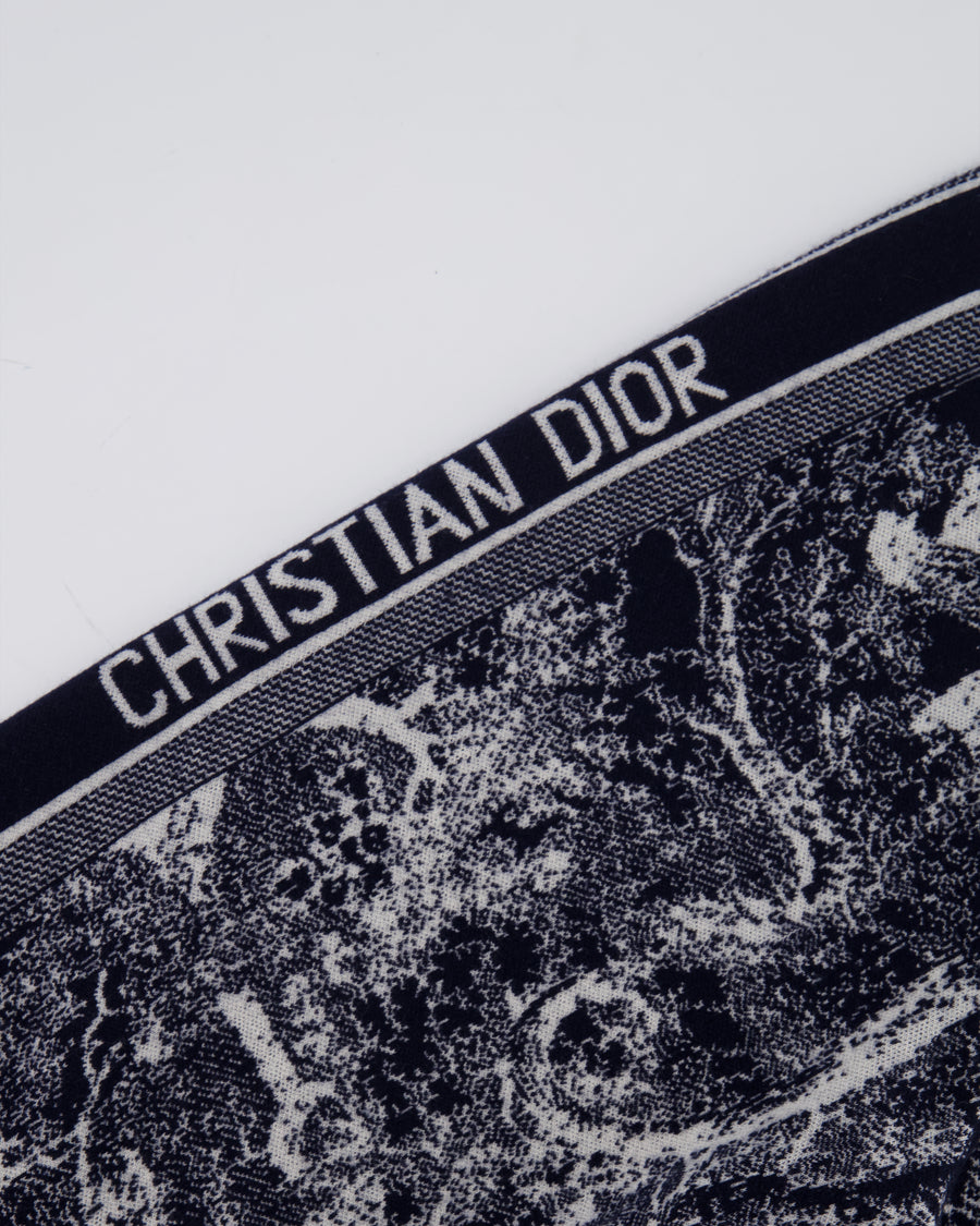 Christian Dior Navy Toile De Jouy Cashmere Trousers with Logo Detail Size FR 34 (UK 6)
