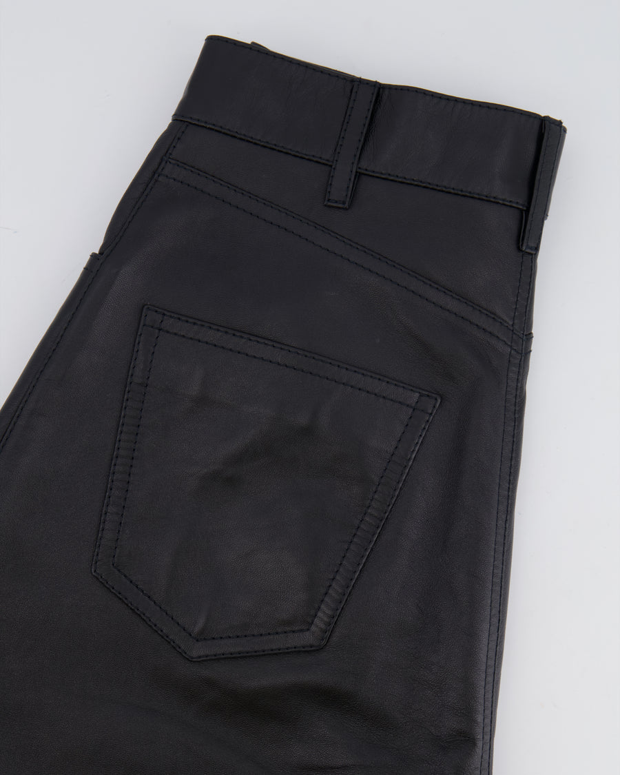 Celine Black Lulu Lambskin Leather Trousers with Gold Logo Button Detail Size 26 (UK 8) RRP £2,700