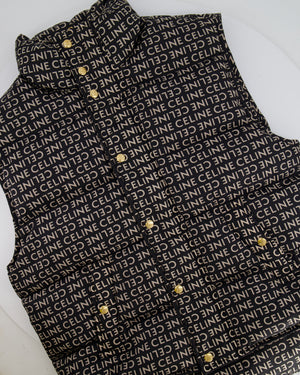 Celine Black and Beige Sleeveless Puffer Jacket with Logo Prints Size XS (UK 6)