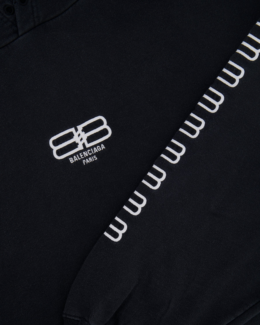 Balenciaga Black Distressed Hoodie with BB Logo Details Size S (UK 8)