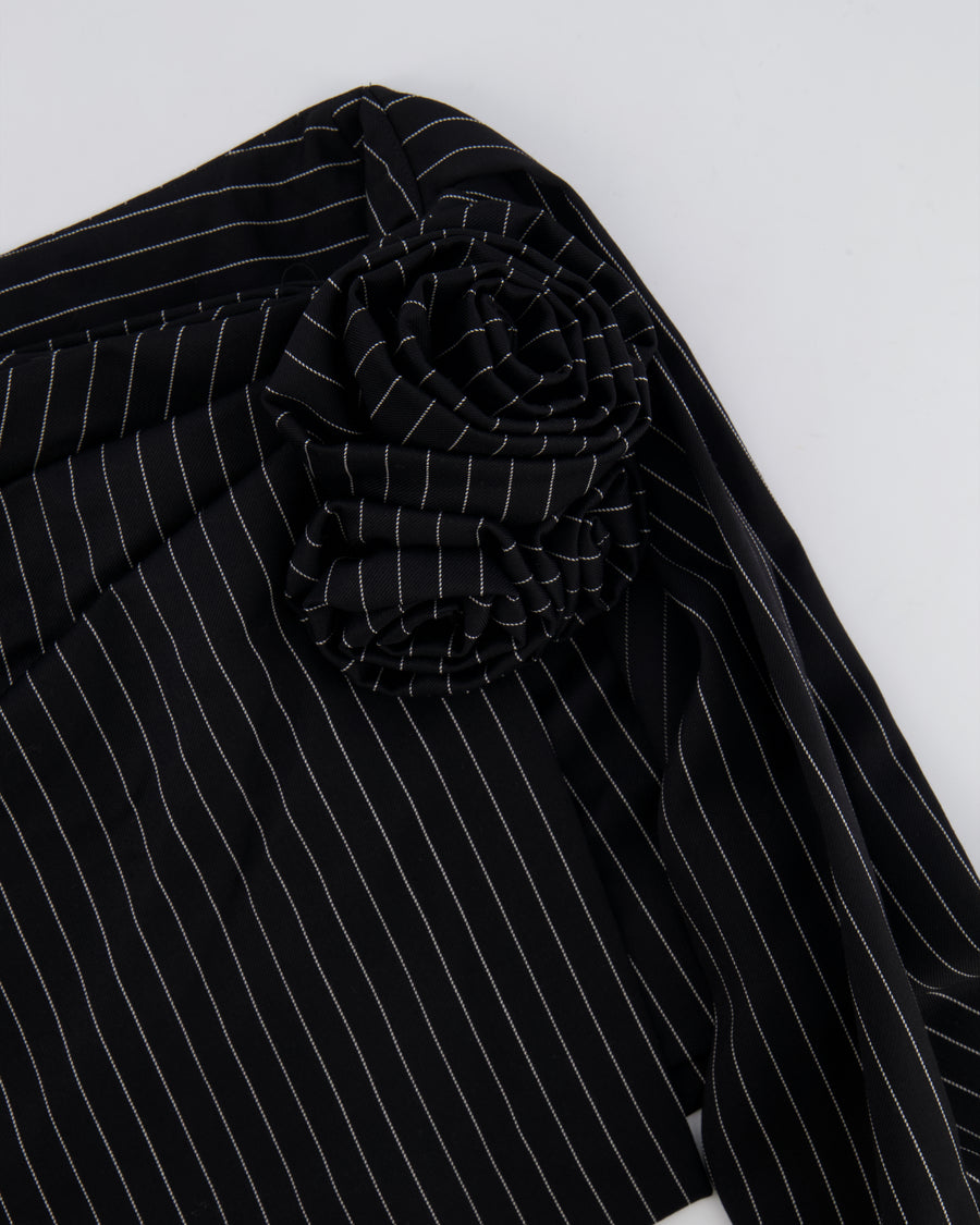 Magda Butrym Black Striped Mini Skirt with Rose Appliqué Detail Size FR 34 (UK 6) RRP £700