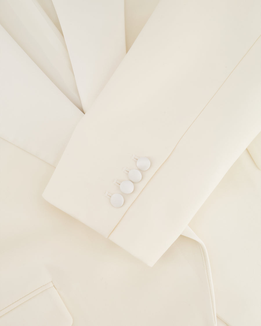 Magda Butrym Cream Satin Oversized Blazer Jacket with Padded Shoulders Size FR 34 (UK 6) RRP £2,070
