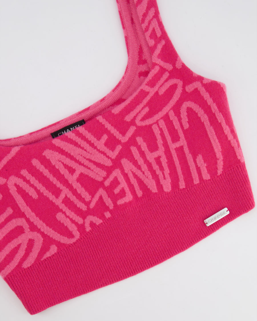 Chanel 21N Hot Pink Cashmere Cropped Top with Logo Details Size FR 34 (UK 6)