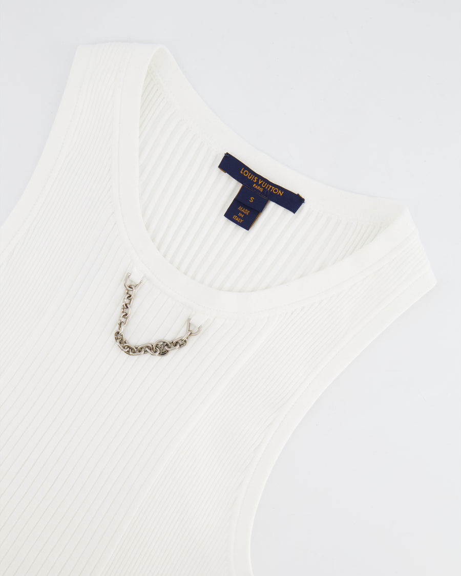 Louis Vuitton White Sleeveless Cropped Top with Logo Chain Detail Size S (UK 8) RRP £880